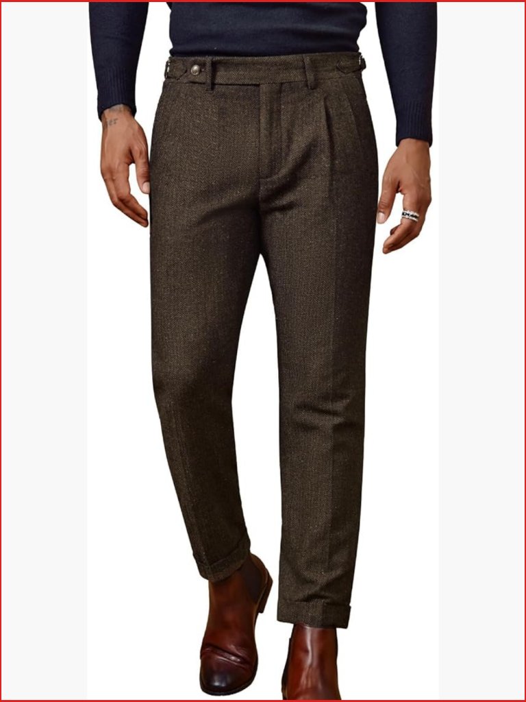 Vintage Herringbone Tweed Double Pleated Dress Pants